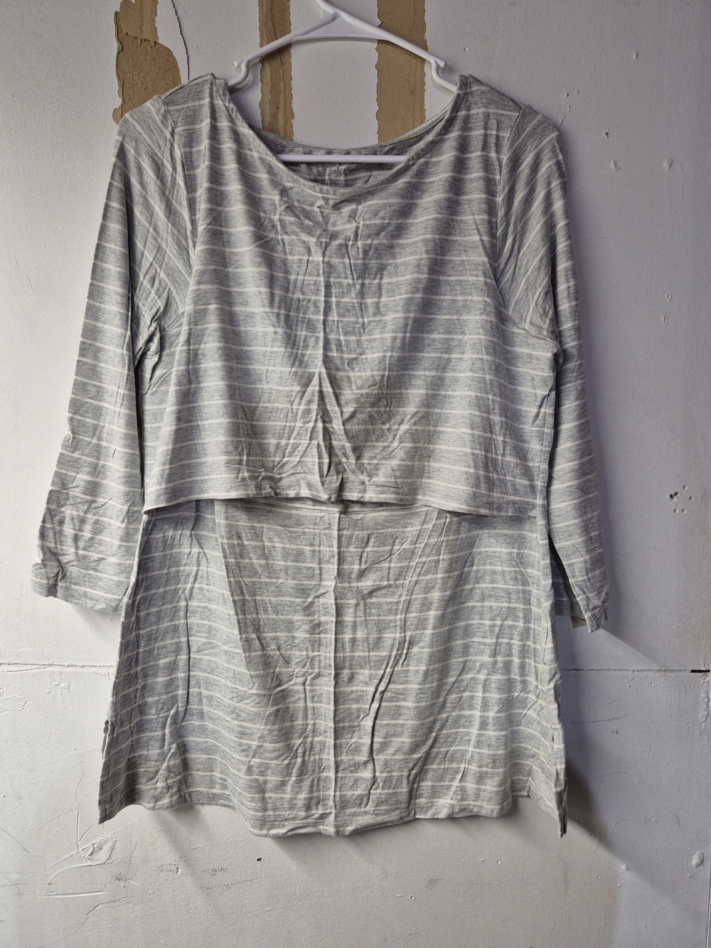 LOVE by GAP Striped Light Gray Nursing Tunic Top - Layered Design